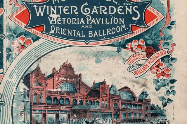 A programme for the Morecambe Winter Gardens, Victoria Pavilion and oriental ballroom dating to 1897. Programme courtesy of Morecambe Winter Gardens.