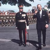 Prince Philip in Lancaster with a military official for the silver jubilee in 1977. From Mr R Walker, Slyne.