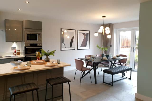The kitchen diner in the show home at the Hollies by Kingswood Homes