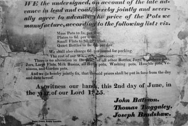 Price agreement Document of 1825. Names include Joseph Bradshaw, confusingly the son of Joseph Bradshaw who is the main subject of the article.