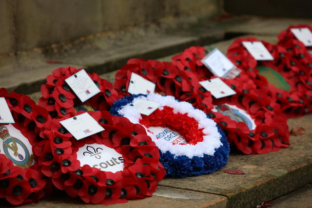 Poppy wreaths laid at the Garden of Remembrance in Lancaster.