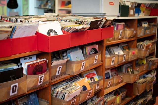 Records inside Eden Music, Morecambe. Photo: Kelvin Stuttard.
