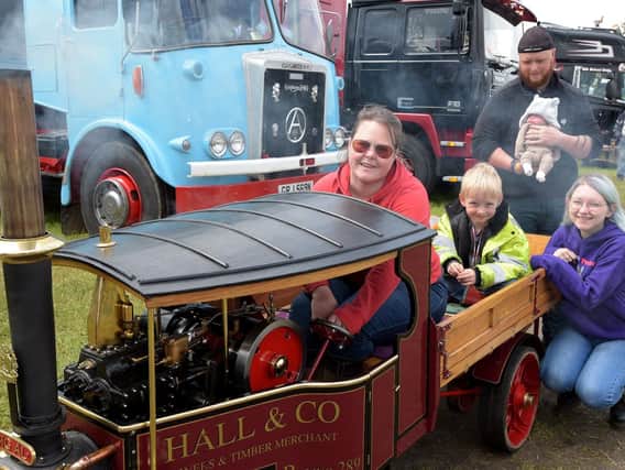 Louise Hall with Daniel Hall, Chloe Hall and Josh and Ava Hawthorne at Scorton Steam Fair.