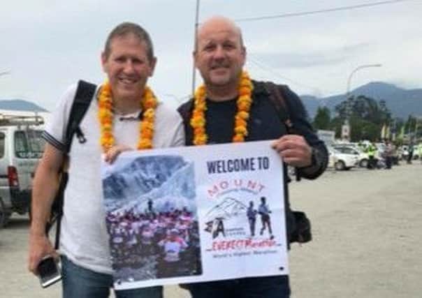 Stuart (left) and Andrew arriving in Kathmandu.