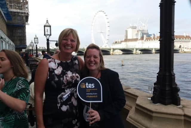 Morecambe Bay Primary School business manager Trudi Wilkinson and deputy head Cassie Jones at the Houses of Parliament.
