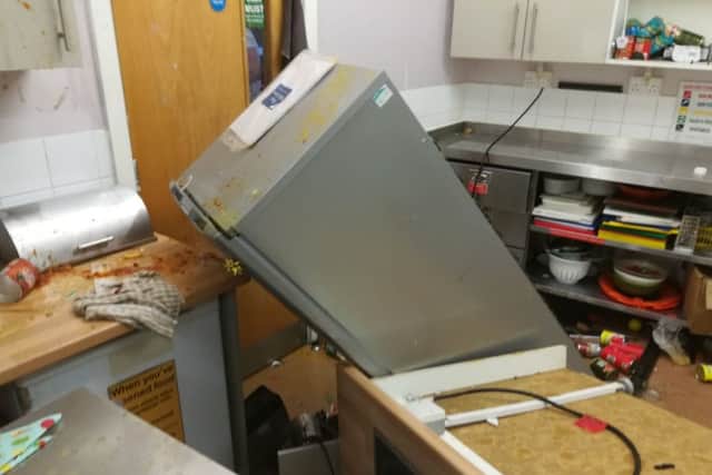 The vandalism caused to the kitchen at Marsh Community Centre.