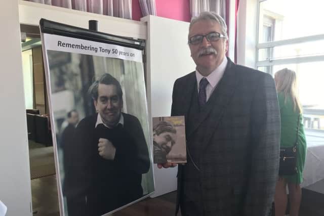 Author Dave Miles at the launch of his book about the late comedian Tony Hancock. Dave has also painted a portrait of the comedian which was unveiled at Morecambe's Winter Gardens.