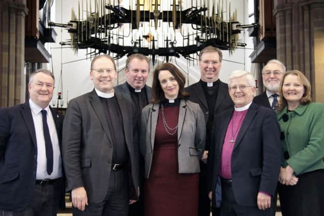 Rev.  Dr  Jill  Duff,  centre,  with  members  of  the  Blackburn  Cathedral  chapter,  during  a  visit  to  the  Countys  Cathedral  for  lunch  on  the  day  of  her  announcement  as  the  next  Bishop  of  Lancaster.