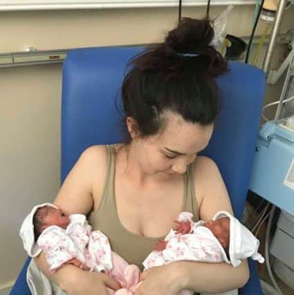 Emma Woodhouse with twins Jessica and Bella.