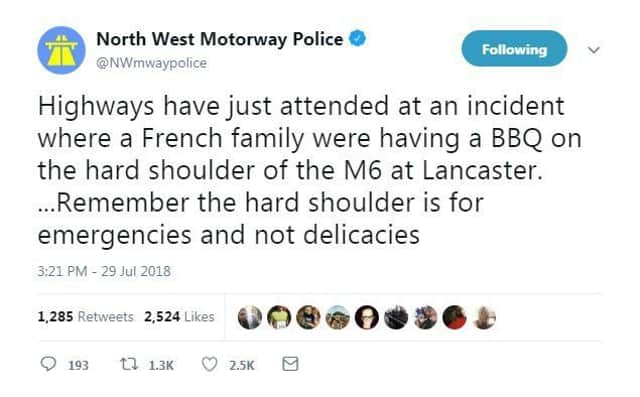 The tweet by North West Motorway Police on Sunday July 29.