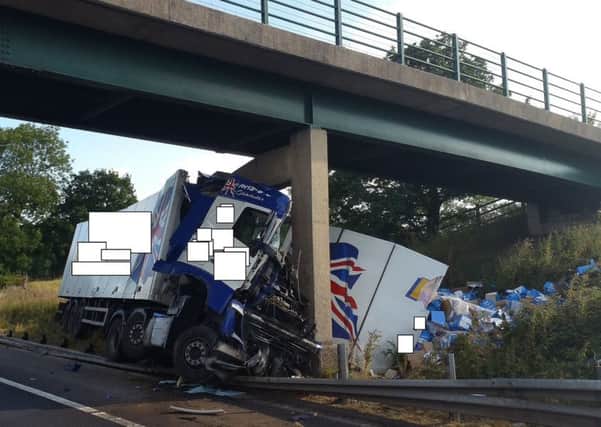 The lorry crashed into a bridge on the M6 southbound last Thursday. Picture: North West Motorway Police.