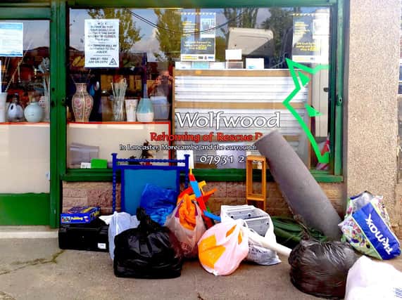 Flytippers have been dumping rubbish outside a charity shop in Lancaster.