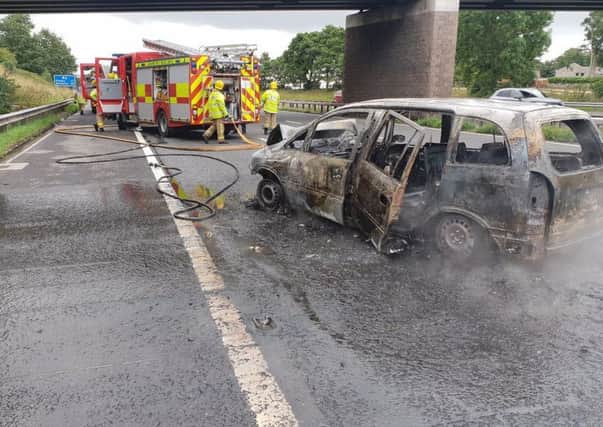 A car was engulfed by flames and left burnt out after the accident at Junction 33 of the M6  near Lancastrer.