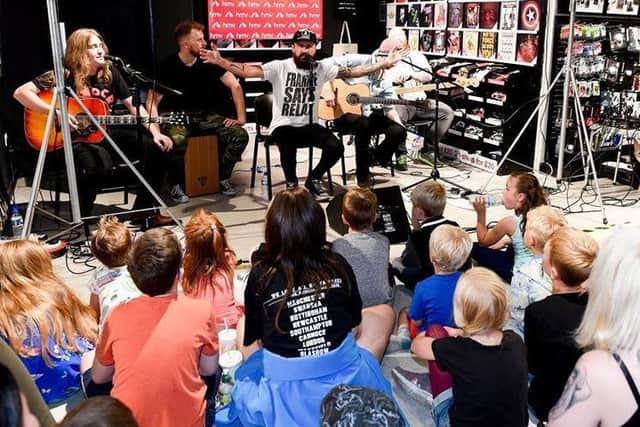 Massive Wagons perform at Lancaster HMV. Photo from HMV Facebook by Shirlaine Forrest.