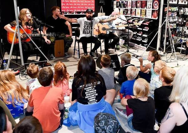 Massive Wagons perform at Lancaster HMV. Photo from HMV Facebook by Shirlaine Forrest.