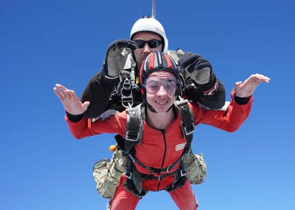 Ryan Normington during his skydive for CancerCare.