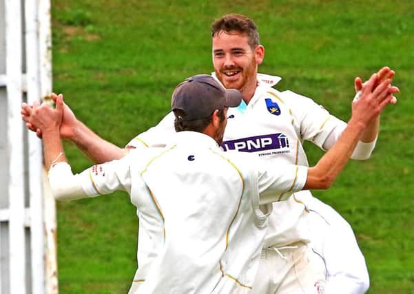 Wickets for Lancaster pace bowler Liam Moffat. Picture: Tony North.