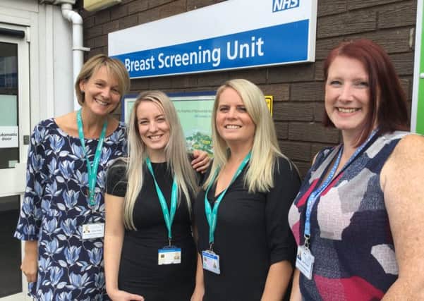 The team responsible for arranging the fashion show - from left: Helen Smith; Consultant Radiographer and Breast Screening Administrators; Emma Pearson, Helen Brister and Lisa Roberts.