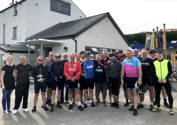 Players from Kirkby Lonsdale Rugby Club and staff from The Tavern in Hale joined former British and Irish rugby aces for a charity bike ride.