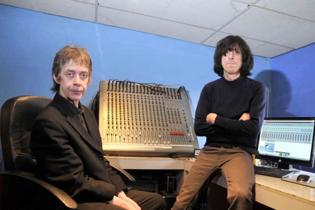 Ian Dicken and David Blackwell in the studio at Lancaster Music Co-op