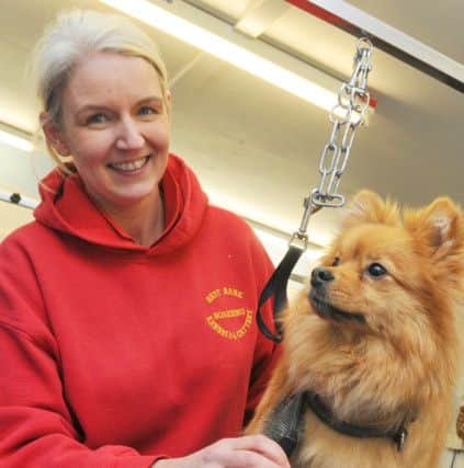 Lisa Henshall in the grooming room at Hest Bank Kennels, Hest Bank, Lancaster.