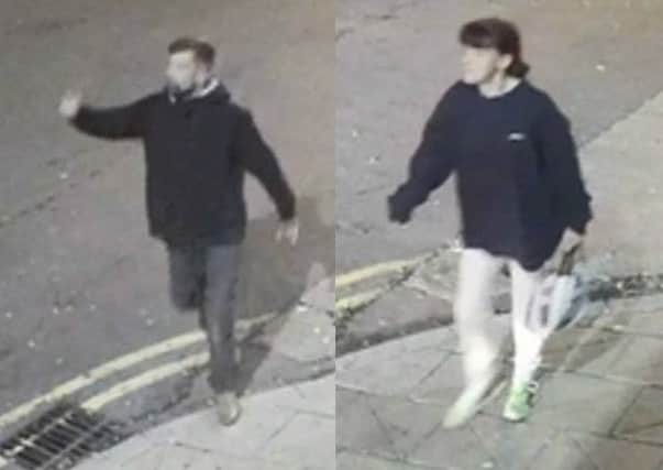 Police are looking for this man and woman after a man was assaulted with a brick.