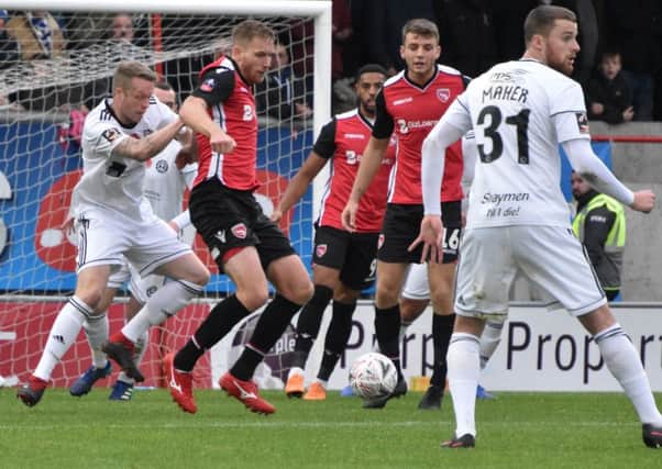 Morecambe found themselves crowded out by the FC Halifax Town defence at the weekend