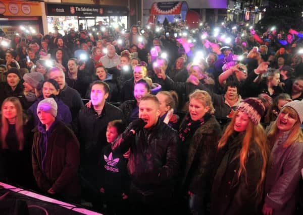 Stuart Michaels and crowd at the Morecambe Christmas Lights Switch-on in 2017