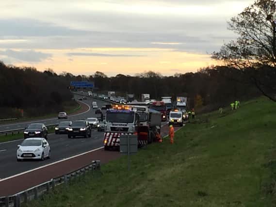 A lorry crashed on the M6 causing an oil spill across the carriageway between junctions 32 and 33