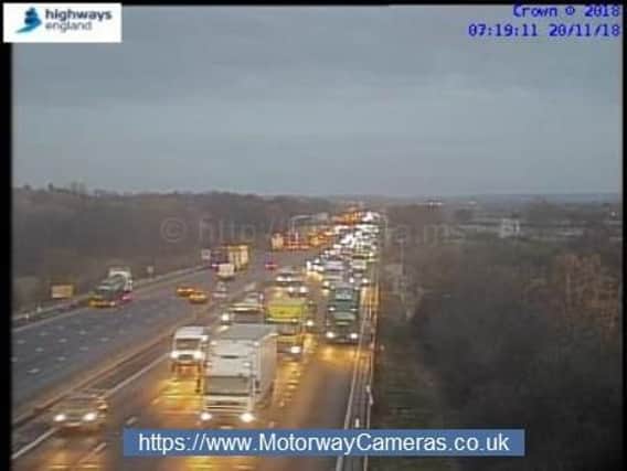 Traffic on the M6 between junctions 14 and 15 in Stoke-on-Trent
