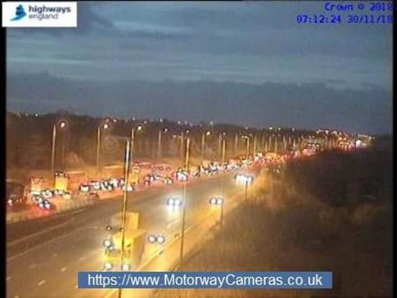 Traffic is building up fast after a three-vehicle crash on the M6