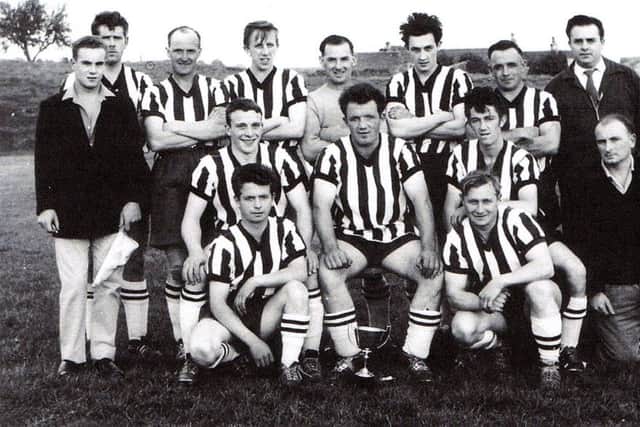 Ingleboro late 1960s charity match. Ingleboro
Back Row from left: Johnny Metcalfe, Winder Stephenson, Bill Tatham, George Chappell, Donny Allen, Dick Kellett, Jim Staveley (Manager)
Middle Row from left: Brian Foster, Basil Oliver, Jim Kellett, Norman Sharp, Ken Kennedy
Front Row from left: George Ray, Bud Cross.