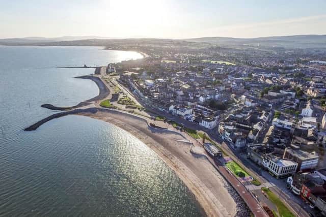 An aerial shot of Morecambe promenade by Colin Aldred of Aerial Artwork.