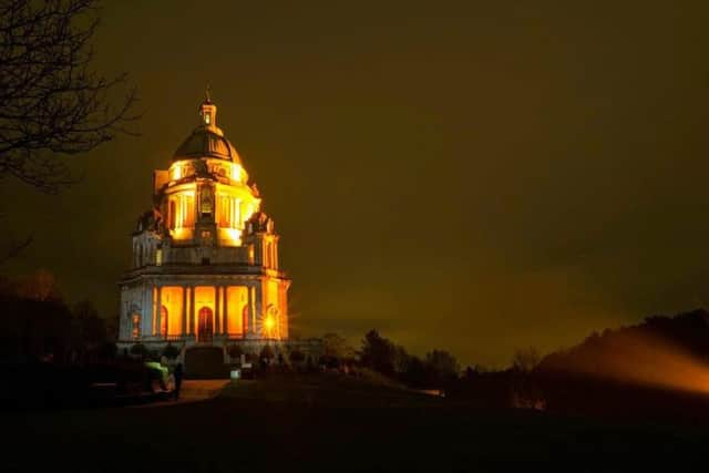 The Ashton Memorial lit up in gold for #teamreece. Photo by Ian Greene.