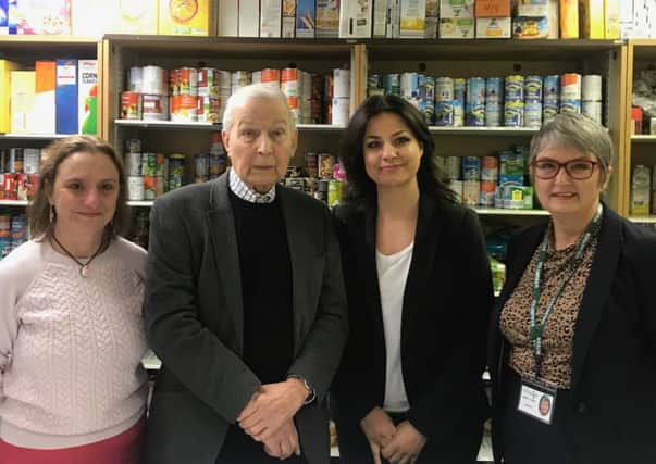 Siobhan Collingwood, head of Morecambe Bay Primary School, Frank Field MP, Heidi Allen MP and Annette Smith, Foodbank Manager.