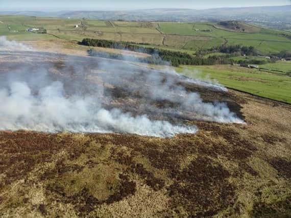 Firefighters are tackling this moorland blaze at Blacko, East Lancashire.