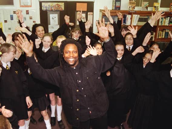 Poetry with a difference from Levi Tafari as he performs with the children of Christ the King RC High School, Frenchwood, Preston