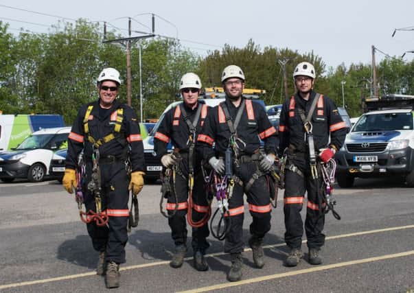 The Electricity North West overhead lines team are ready for action. Photo by Sarah Porter.