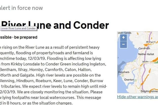 The Environment Agency have issued a flood alert for the river Lune
