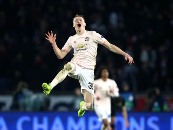 Scott McTominay celebrates Manchester United's famous win in Paris. Picture: Getty Images
