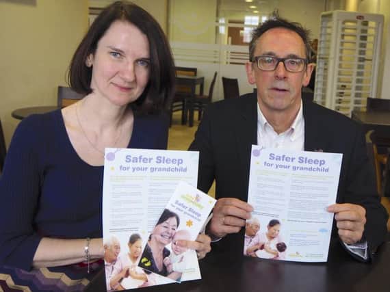 Dr Nicola Bamford and Mike Leaf with the Safer Sleep campaign literature