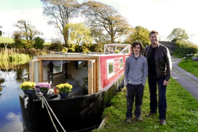 Billy Walden with TV presenter George Clarke next to the canal boat he restored, MatildaJayne.