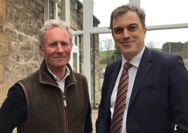 Julian Smith, MP for Skipton and Ripon and Chief Whip (right) with Philip Farrer, resident trustee of the Ingleborough Estate and a member of the Community Action Group working to support the school; his wife Maria Farrer is one of the school governors.