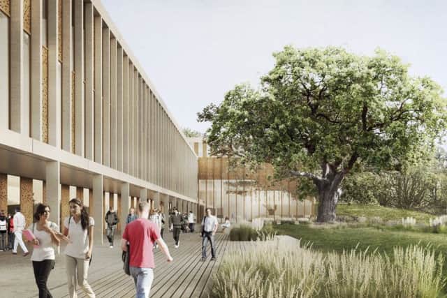 An artist impression of the new Health Innovation Campus exterior corridor.
