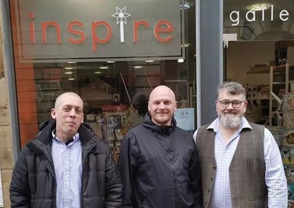 Wayne Pillsworth and Daniel Wolstencroft both from Shatterboys pictured with Graham Armstrong of Inspire Gifts and Gallery on the right.