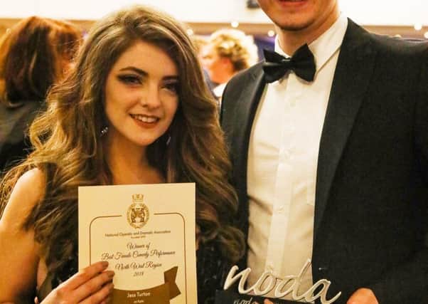 Jess Turton with her award, and Josh Utting (currently playing Jesus in Jesus Christ Superstar at Lancaster Grand).