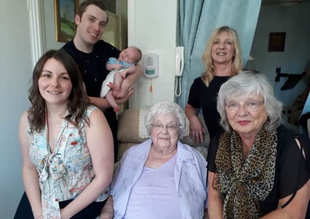 From left back: Joseph Robinson with baby Eliza, Maxine Featherstone.
From left front: Helen Robinson, great great granny Rose Townley and great granny Sue Almond.