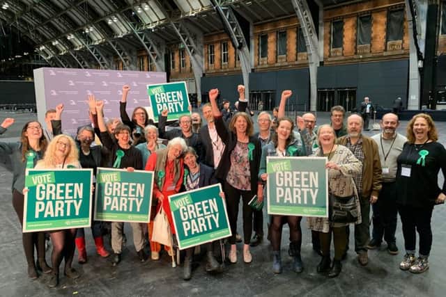 The Greens - with Gina Dowding in the centre - celebrate at the EU election count.