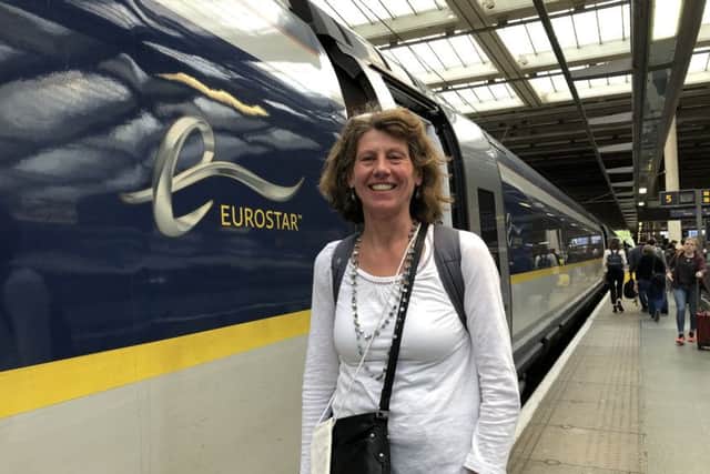 New Green MEP Gina Dowding catching the Eurostar from St Pancras to Brussels for her first EU meeting.