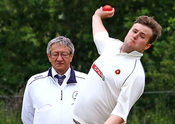 Torrisholme CC bowler Aaron Tinker in action on Saturday. Picture: Tony North.